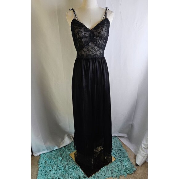 Vintage 60's Carters Du Pont Nylon Black Lace Maxi Slip Dress Size 34 Coquette - Picture 6 of 13